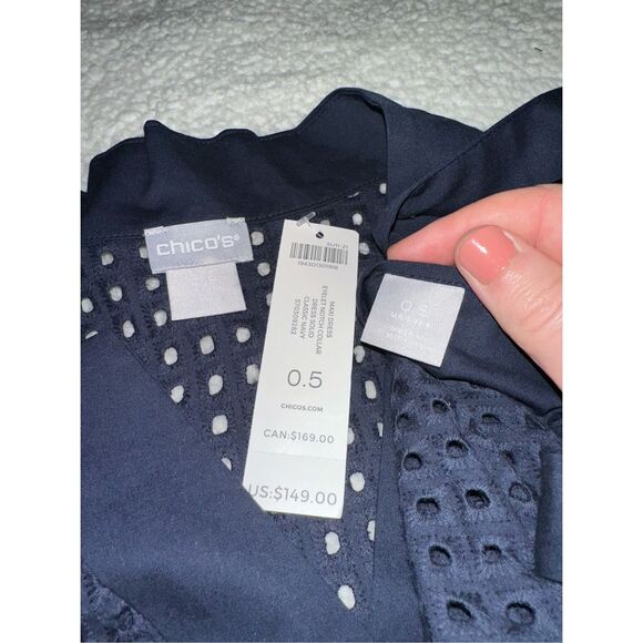 Chicos Navy Blue Eyelet Lace Notch Collar Maxi Dress Size 0.5 (Womens 6) NWT - Picture 8 of 15